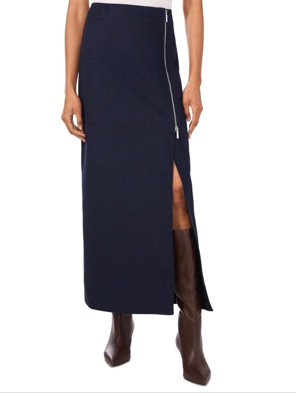 Parker Navy Maxi Skirt with Side Zip Slit